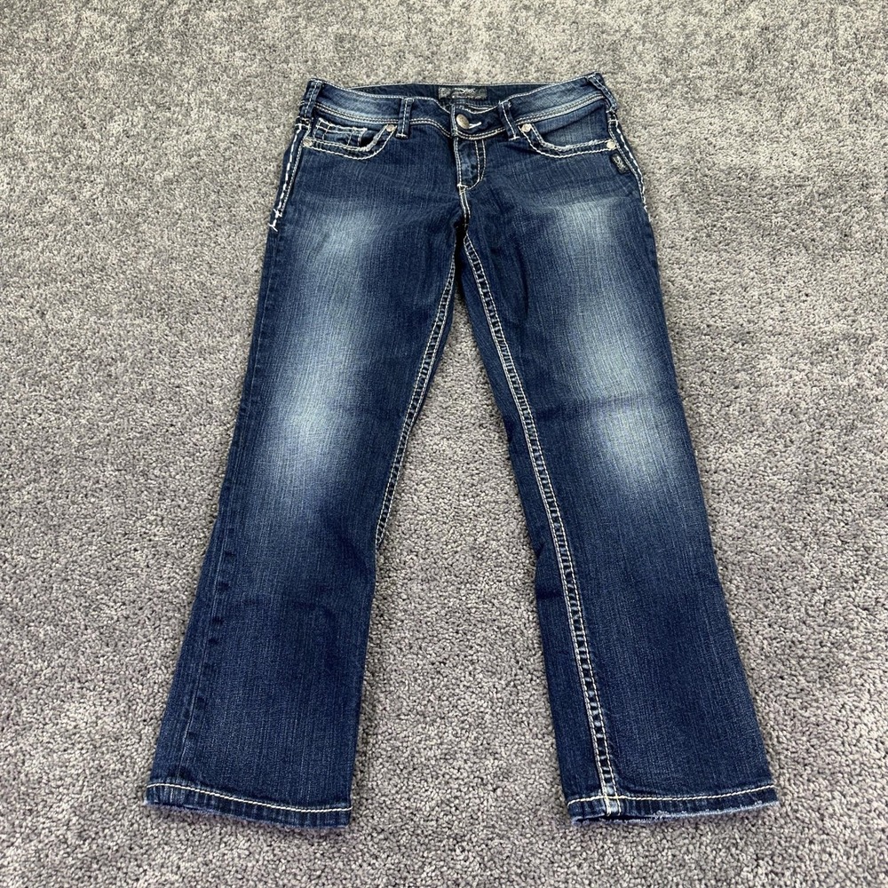 Silver Jeans Womens 29 Blue Suki Capri Denim Medium Wash Pockets Logo Casual
